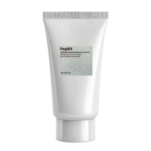A white plastic tube labeled "Bio-Peptide Moisturizer" with a net weight of 1 oz.